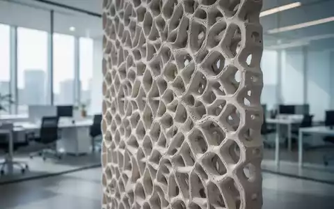 Nahaufnahme einer innovativen, 3D-gedruckten Keramik-Kühlwand mit komplexer, poröser Struktur in einem modernen Büro. - Foto: über boerse-global.de