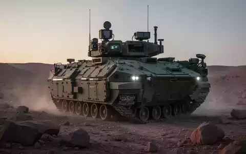 Geländegängiges autonomes Militärlogistikfahrzeug durchquert felsiges Wüstengelände. - Foto: über boerse-global.de
