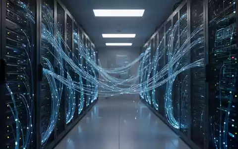 Moderner Serverraum mit leuchtend blauen Glasfaserkabeln für sicheres Datenmanagement und Cybersicherheit. - Foto: über boerse-global.de