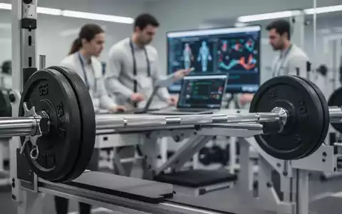 Moderne wissenschaftliche Laborumgebung für Krafttraining mit Hantelgewichten und Datenanalyse am Laptop. - Foto: über boerse-global.de