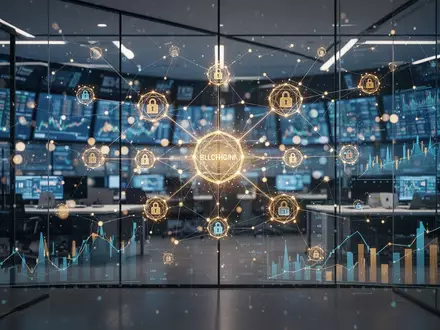 Digitale Visualisierung von Blockchain-Daten und Finanzgraphen in einem modernen Bürokontext. - Foto: über boerse-global.de