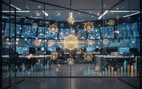 Digitale Visualisierung von Blockchain-Daten und Finanzgraphen in einem modernen Bürokontext. - Foto: über boerse-global.de