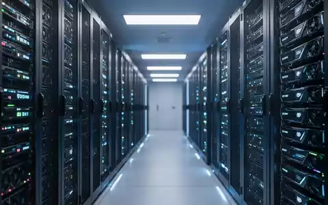 Reihen von Hochleistungs-GPU-Serverracks in einem modernen Rechenzentrum, beleuchtet durch kühles blaues Licht. - Foto: über boerse-global.de