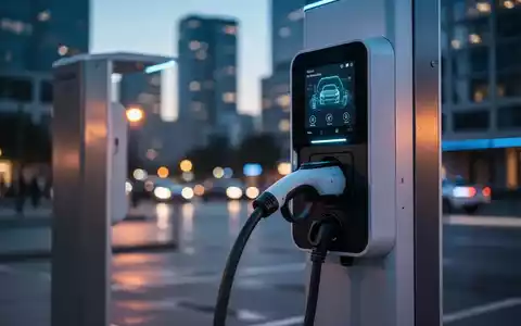 Moderne Ladesäule für Elektroautos in einer städtischen Umgebung bei Dämmerung mit Fokus auf digitale Sicherheit. - Foto: über boerse-global.de
