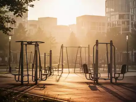 Hitzeflimmern über einem leeren öffentlichen Park mit Sportgeräten während einer sommerlichen Hitzewelle. - Foto: über boerse-global.de