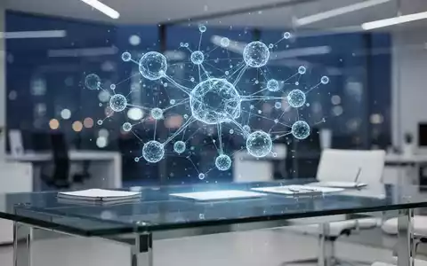 Holografische Datenvisualisierung vernetzter Knotenpunkte, die KI-Technologie in einem modernen Büro darstellt. - Foto: über boerse-global.de