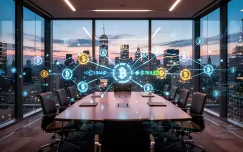 Digitale Visualisierung eines Blockchain-Netzwerks über einer Unternehmensfinanzbüro-Umgebung. - Foto: über boerse-global.de