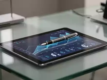 Ein moderner Schreibtisch mit Tablet, das Finanzdiagramme anzeigt, symbolisiert strategische Finanzplanung und Zinsoptimierung. - Foto: über boerse-global.de