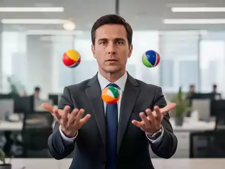 Ein Business-Professional jongliert konzentriert in einer modernen Büroumgebung zur Förderung der mentalen Fitness. - Foto: über boerse-global.de