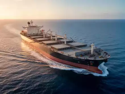 Ein großer Massengutfrachter auf dem offenen Ozean bei Sonnenuntergang. - Foto: über boerse-global.de