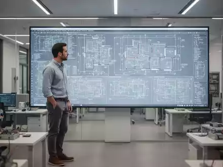 Ein Ingenieur betrachtet an einem modernen Arbeitsplatz komplexe elektrische Schaltpläne für ein Gebäudemanagement-Projekt. - Foto: über boerse-global.de