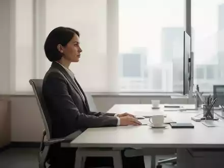 Eine Person sitzt aufrecht an einem modernen Schreibtisch in einem professionellen Büroambiente. - Foto: über boerse-global.de