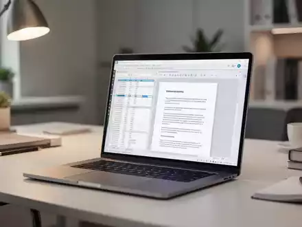 Ein moderner, aufgeräumter Homeoffice-Schreibtisch mit Laptop, auf dem professionelle Produktivitätssoftware läuft. - Foto: über boerse-global.de