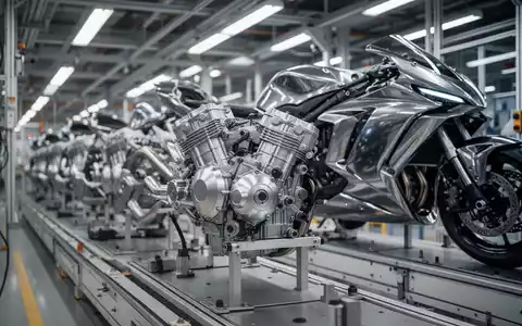 Moderne Montagelinie in einem Motorradwerk mit Fokus auf Präzisionstechnik und industrielle Fertigung. - Foto: über boerse-global.de