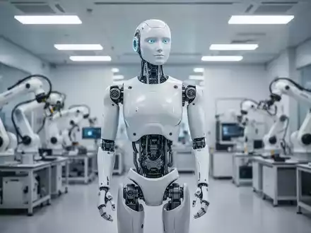 Ein eleganter, fortschrittlicher humanoider Roboter in einem modernen Hightech-Labor. - Foto: über boerse-global.de