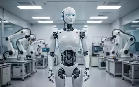 Ein eleganter, fortschrittlicher humanoider Roboter in einem modernen Hightech-Labor. - Foto: über boerse-global.de
