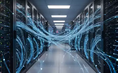 Abstraktes, modernes Serverzentrum mit leuchtenden Glasfaserkabeln als Symbol für Cybersicherheit im Finanzsektor. - Foto: über boerse-global.de