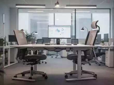 Moderner, ergonomischer Büroarbeitsplatz mit höhenverstellbarem Schreibtisch zur Förderung der Rückengesundheit. - Foto: über boerse-global.de