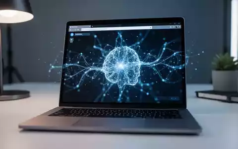 Laptop-Bildschirm mit moderner Browseroberfläche und digitalem KI-Neuronalnetz-Overlay. - Foto: über boerse-global.de