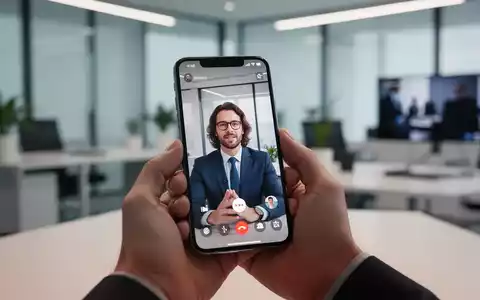 Eine Person hält ein modernes Smartphone mit Videoanruf-Oberfläche in einem professionellen Büro. - Foto: über boerse-global.de