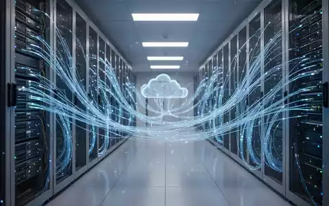 Hochtechnologischer Serverraum mit leuchtenden Glasfaserkabeln für Cloud-Infrastruktur und KI-Datenverbindung. - Foto: über boerse-global.de