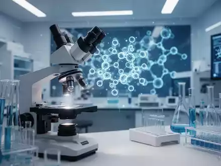 Moderne Laboreinrichtung mit einer wissenschaftlichen Visualisierung molekularer Strukturen zur immunologischen Forschung. - Foto: über boerse-global.de