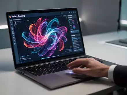 Ein moderner Laptop-Bildschirm zeigt eine digitale Benutzeroberfläche für reflexbasiertes kognitives Training. - Foto: über boerse-global.de