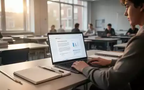 Ein Student arbeitet an einem Laptop in einem modernen Klassenzimmer mit Fokus auf akademische Technologieintegration. - Foto: über boerse-global.de