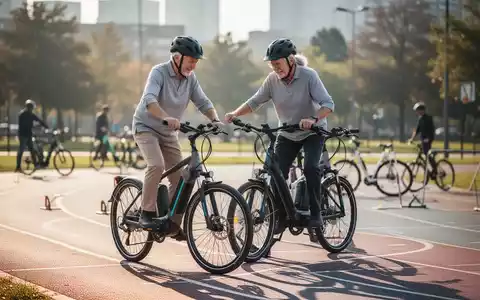 Ein Seniorenpaar nimmt an einem Sicherheitstraining für Pedelecs auf einem Übungsgelände teil. - Foto: über boerse-global.de