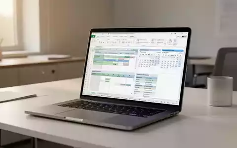Ein Laptop-Bildschirm mit organisierten Projektmanagement-Vorlagen und Kalenderrastern in einem professionellen Büroumfeld. - Foto: über boerse-global.de