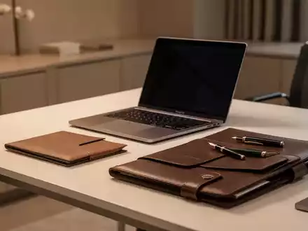 Ein aufgeräumter Schreibtisch mit Laptop und Dokumentenmappe, der eine strukturierte Finanzverwaltung symbolisiert. - Foto: über boerse-global.de