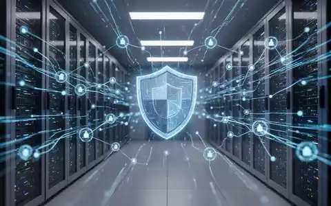 Digitale Darstellung der Cybersicherheitsabwehr mit leuchtenden Netzwerkknoten und Datenströmen in einem modernen Serverraum. - Foto: über boerse-global.de