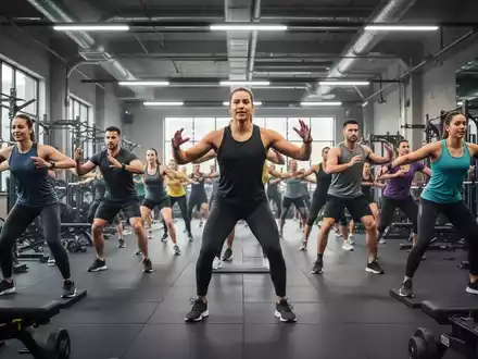 Eine Gruppe von Menschen trainiert gemeinsam in einem modernen, hellen Fitnessstudio mit professioneller Ausstattung. - Foto: über boerse-global.de