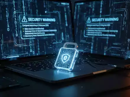 Eine Hardware-Wallet und ein Laptop in einer dunklen, technologischen Umgebung, die Cybersicherheit symbolisieren. - Foto: über boerse-global.de