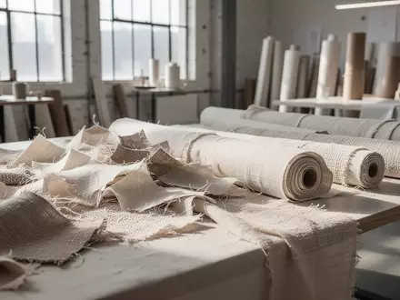 Hochwertige Stoffreste und Textilrollen in einem modernen Atelier als Symbol für nachhaltiges Upcycling in der Modeindustrie. - Foto: über boerse-global.de