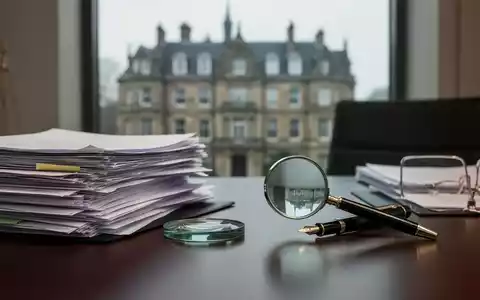 Ein Schreibtisch mit juristischen Dokumenten, einer Lupe und einem Füllfederhalter vor einem unscharfen Gebäude. - Foto: über boerse-global.de