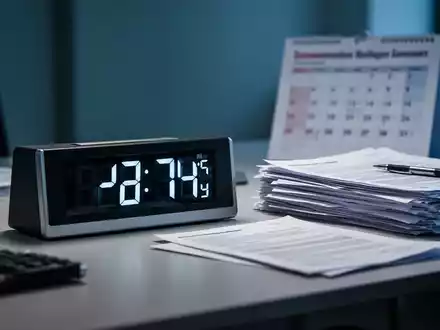 Ein moderner Schreibtisch mit Unterlagen und einer Uhr, die die Problematik von Arbeitszeiterfassung und Überstunden symbolisiert. - Foto: über boerse-global.de