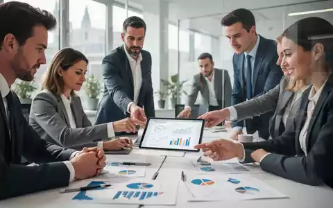 Ein diverses Team arbeitet in einem modernen Büro an einer Geschäftsstrategie, während auf einem Tablet Datenanalysen zu sehen sind. - Foto: über boerse-global.de