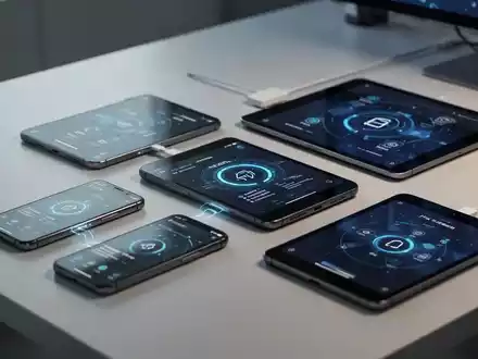 Mehrere Smartphones und ein Tablet liegen nebeneinander auf einem Schreibtisch als Symbol für geräteübergreifende Nutzung. - Foto: über boerse-global.de