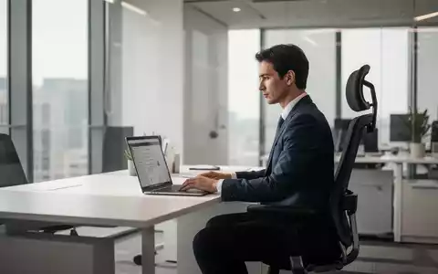 Eine Person sitzt aufrecht an einem modernen Schreibtisch mit Laptop in einem hellen, ergonomisch gestalteten Büro. - Foto: über boerse-global.de