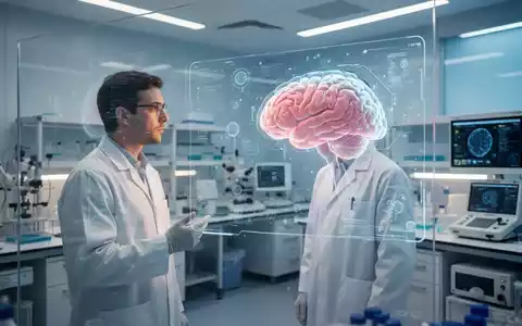 Wissenschaftler betrachtet eine computergestützte 3D-Visualisierung eines menschlichen Gehirns in einem modernen Labor. - Foto: über boerse-global.de