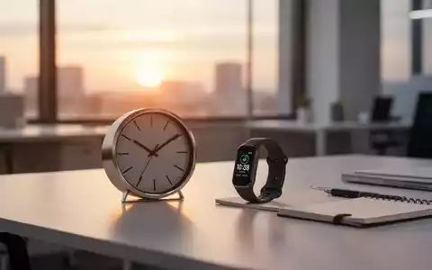 Schreibtisch mit einer analogen Uhr und einem Fitnesstracker im morgendlichen Sonnenlicht als Symbol für Chronobiologie. - Foto: über boerse-global.de