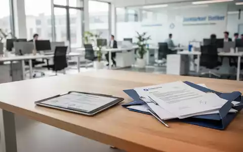 Ein moderner, heller Schreibtisch in einem Jobcenter mit einem Tablet und einer Dokumentenmappe. - Foto: über boerse-global.de