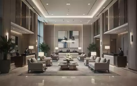 Leere, modern gestaltete Hotellobby als Symbol für die Restrukturierung und den Stellenabbau in der Hotelbranche. - Foto: über boerse-global.de