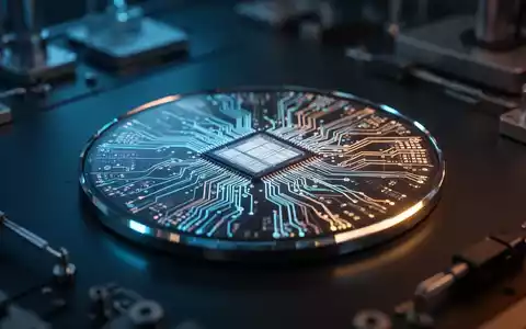 Nahaufnahme eines futuristischen Halbleiterwafers mit leuchtender Mikroschaltung für fortschrittliche KI-Speichertechnologie. - Foto: über boerse-global.de