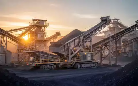 Moderne Bergbauanlage bei Sonnenaufgang mit Industriemaschinen zur Erzverarbeitung. - Foto: über boerse-global.de