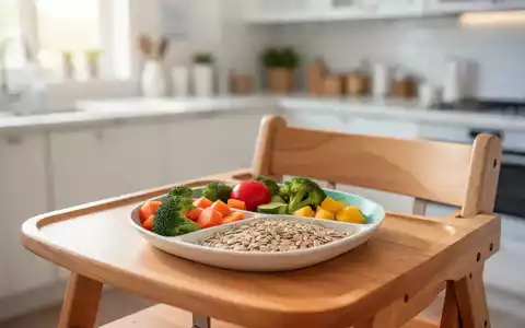 Gesunde Mahlzeit für Kleinkinder auf einem Holztisch in einer hellen, modernen Küche. - Foto: über boerse-global.de