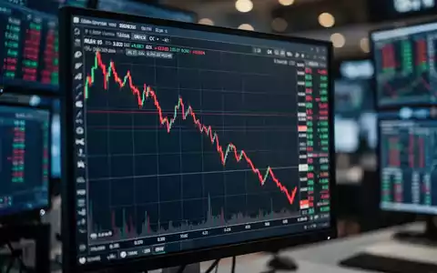 Digitaler Aktienchart mit fallender Kurve auf einem Monitor in einem Finanzbüro - Foto: über boerse-global.de