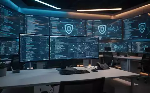 Modernes Cyber-Sicherheitszentrum mit digitalen Datenströmen auf Bildschirmen in einem professionellen Büro. - Foto: über boerse-global.de