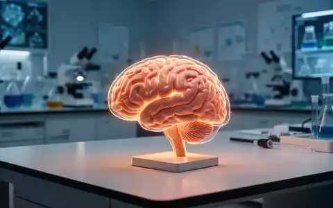 Ein stilisiertes, leuchtendes Gehirnmodell auf einem modernen Labortisch als Symbol für neurologische Forschung. - Foto: über boerse-global.de